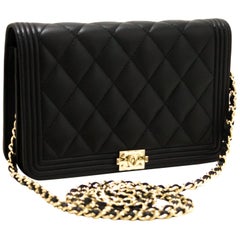 CHANEL Boy WOC Wallet On Chain Shoulder Bag Black Flap Quilted