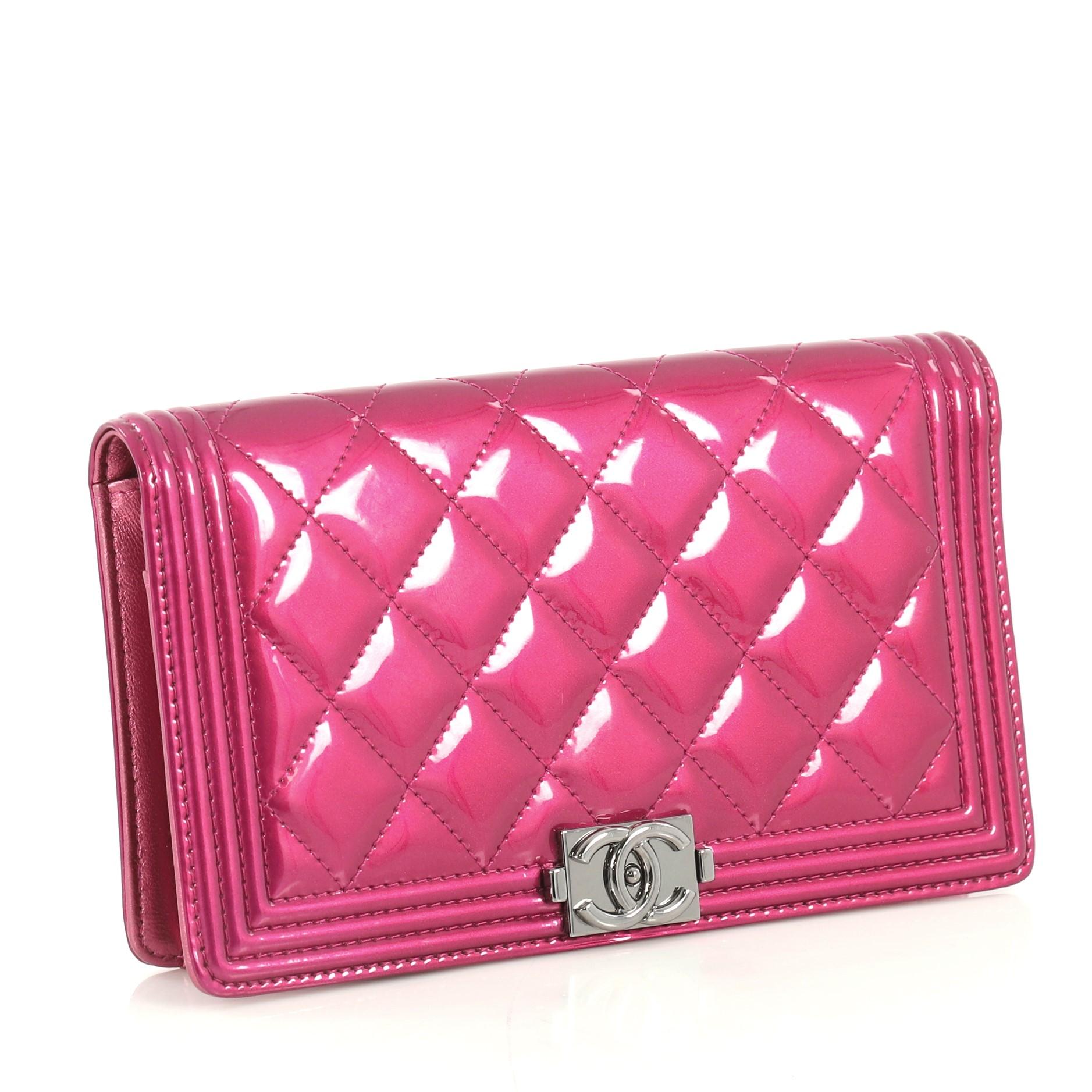 Pink Chanel Boy Yen Wallet Quilted Patent