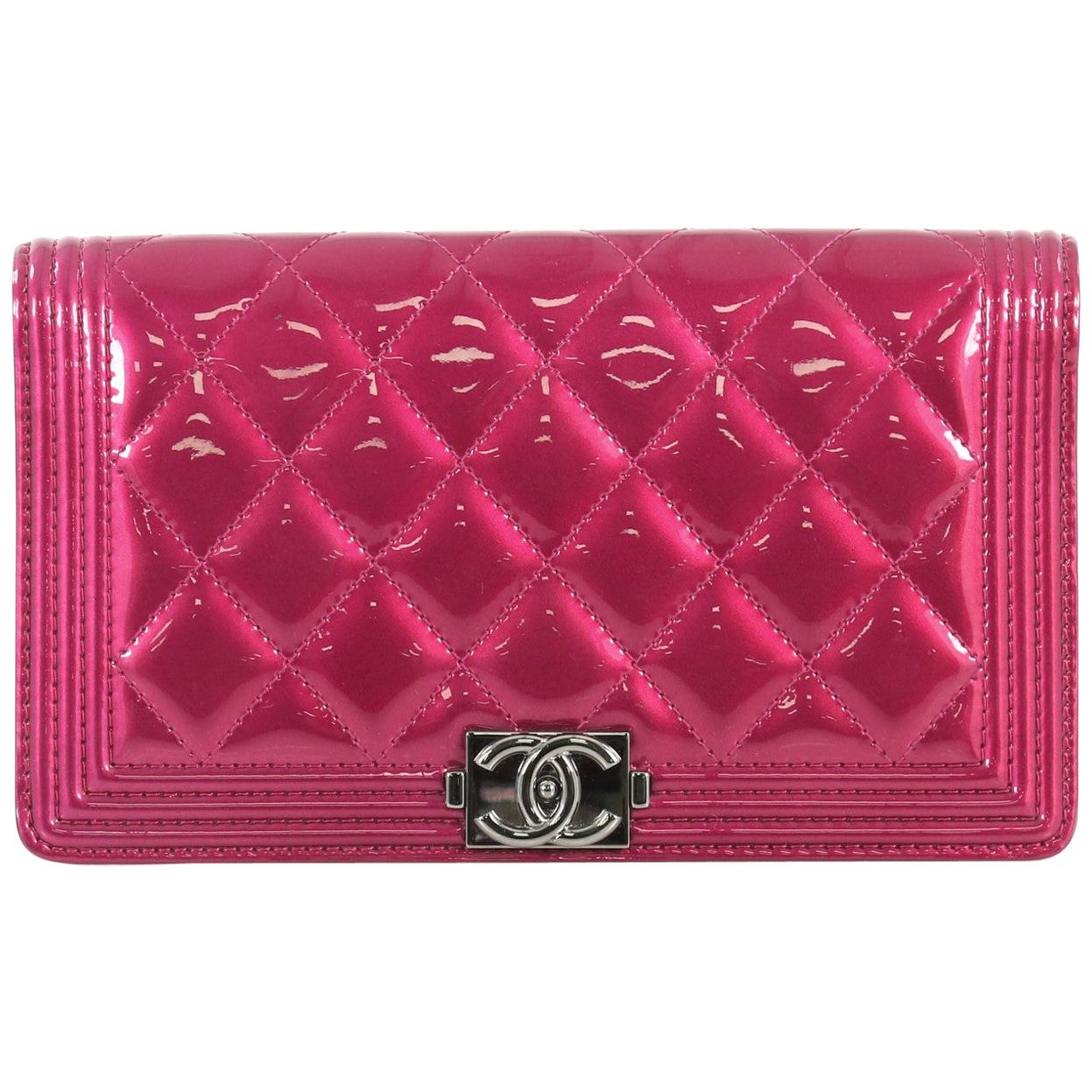 Chanel Boy Yen Wallet Quilted Patent