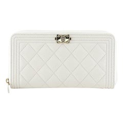 Chanel  Boy Zip Around Wallet Quilted Caviar Long
