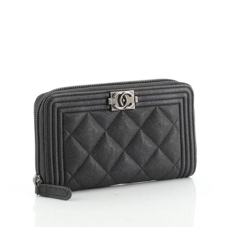 Chanel Boy Zip Around Wallet Quilted Caviar Small at 1stDibs