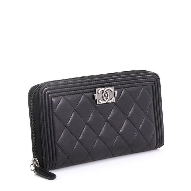 Chanel Boy Zip Around Wallet Quilted Lambskin Long at 1stDibs