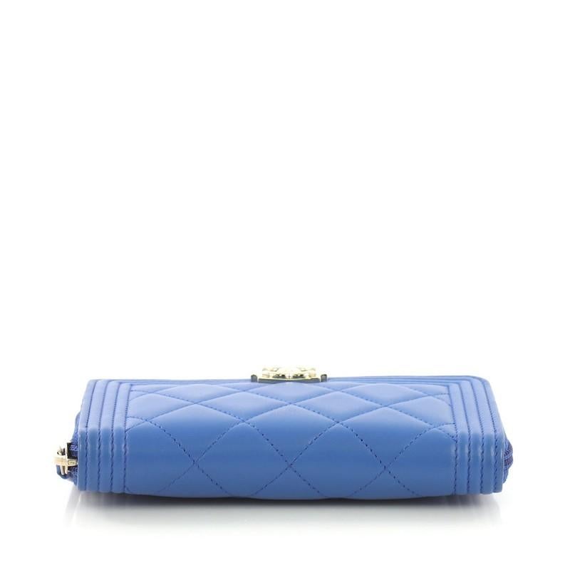 Blue Chanel Boy Zip Around Wallet Quilted Lambskin Long