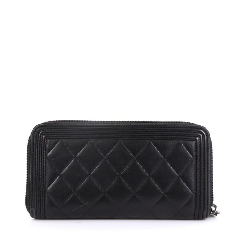 Chanel Boy Zip Around Wallet Quilted Lambskin Long In Fair Condition In NY, NY