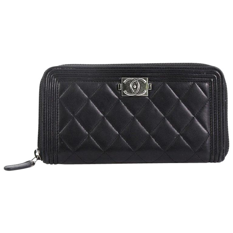 Chanel Boy Zip Around Wallet Quilted Lambskin Long