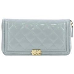 Chanel Boy Zip Around Wallet Quilted Patent Long