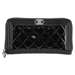 Chanel Boy Zip Around Wallet Quilted Patent Long