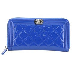 Chanel Boy Zip Around Wallet Quilted Patent Long