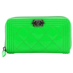 Chanel Boy Zip Around Wallet Quilted Patent Small