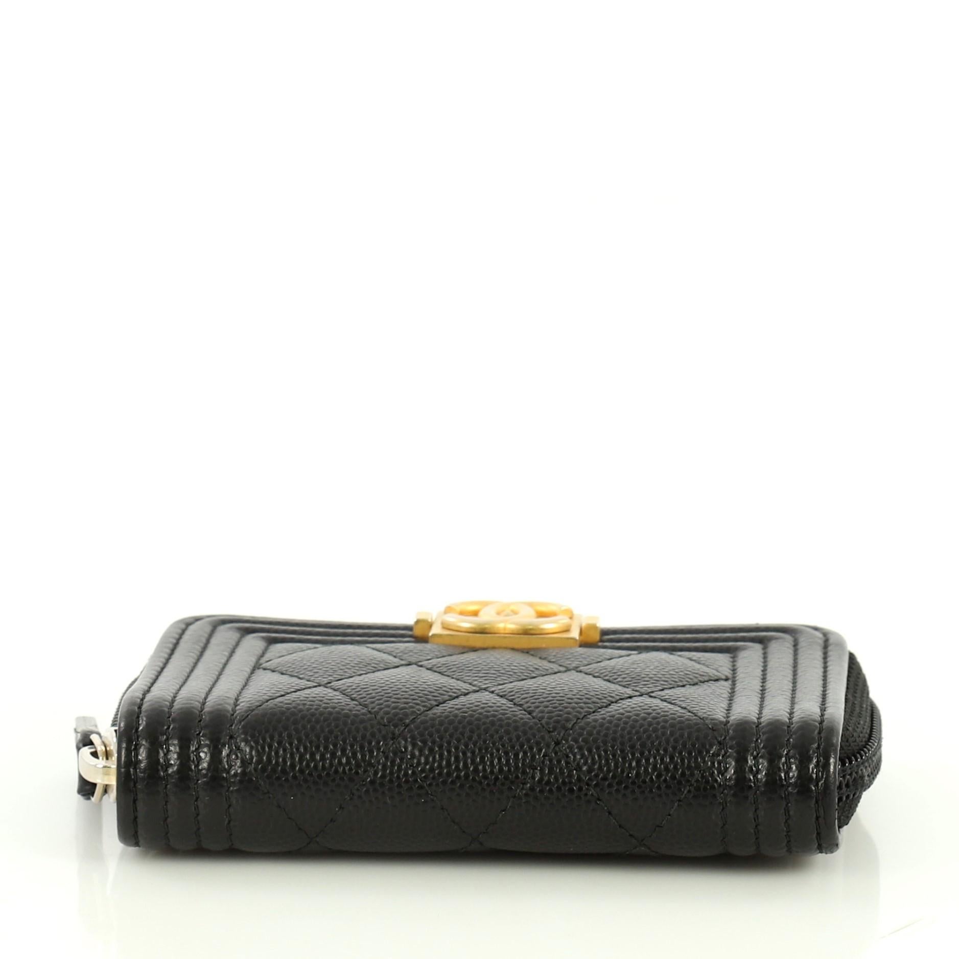 Black Chanel Boy Zip Coin Purse Quilted Caviar Small