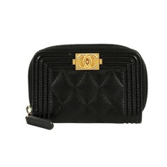 Chanel Boy Zip Coin Purse Quilted Caviar Small