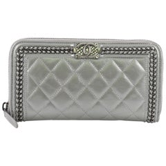 Chanel Boy Zip Jacket Wallet Quilted Calfskin Long