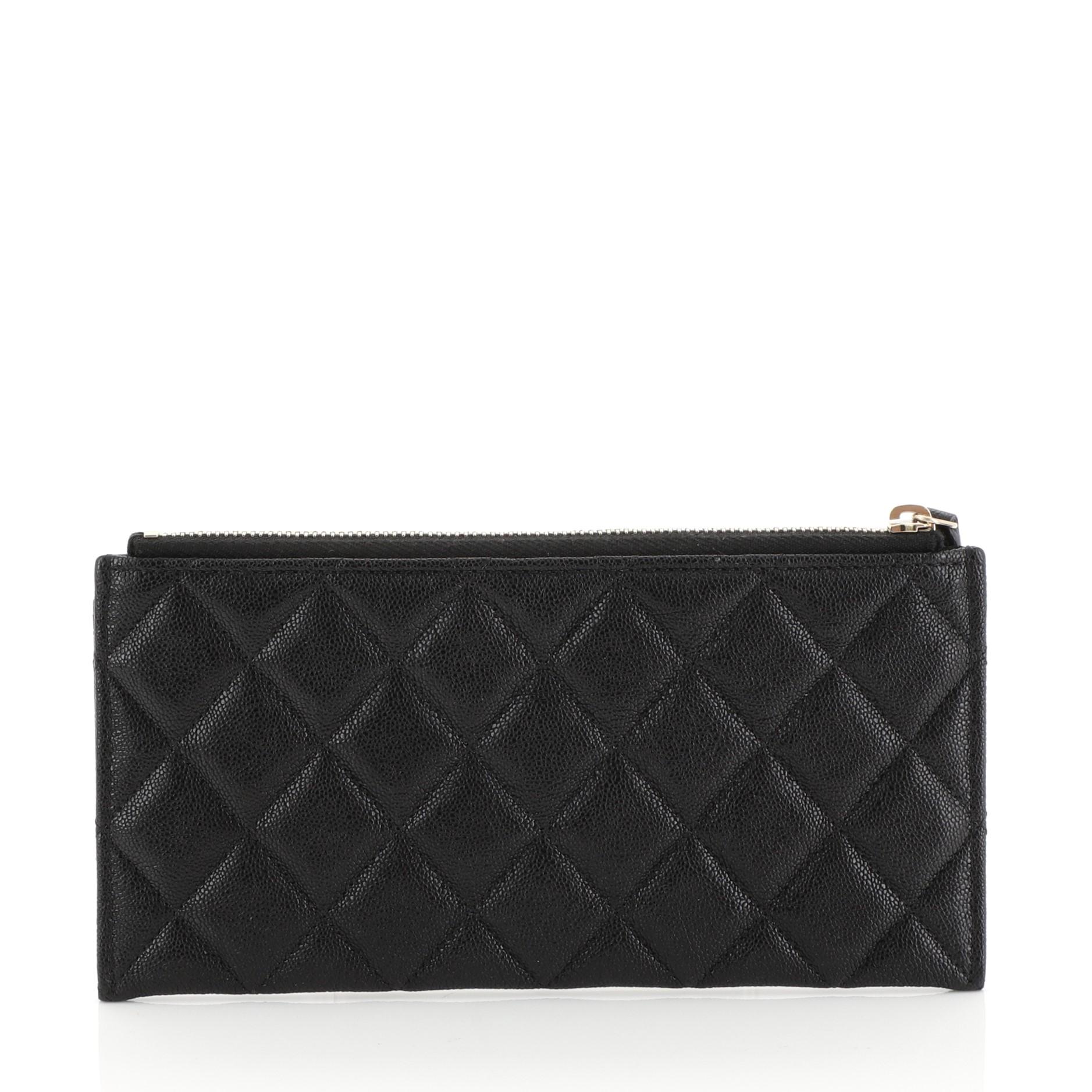 Black Chanel Boy Zip Pouch Quilted Caviar Long