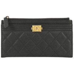 Chanel Boy Zip Pouch Quilted Caviar Long