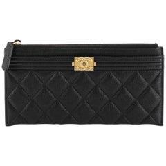 Chanel Boy Zip Pouch Quilted Caviar Long