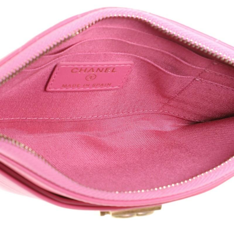 Pink Chanel Boy Zip Pouch Quilted Lambskin Long