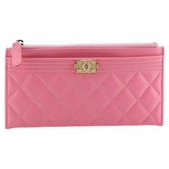 Chanel Boy Zip Pouch Quilted Lambskin Long