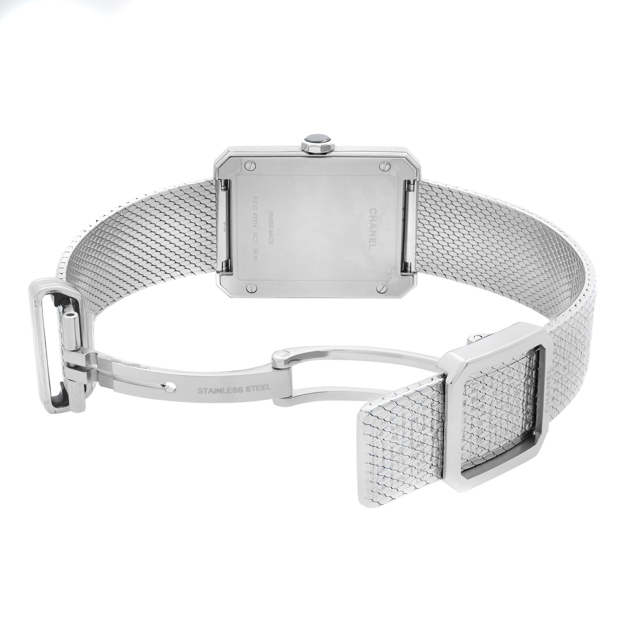 Chanel Boyfriend Tweed Motif Steel Black Dial Quartz Ladies Watch H4878 In New Condition In New York, NY