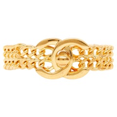 Chanel Bracelet 1996 Maxi CC Turnlock Double Golden Chain Bracelet Size M