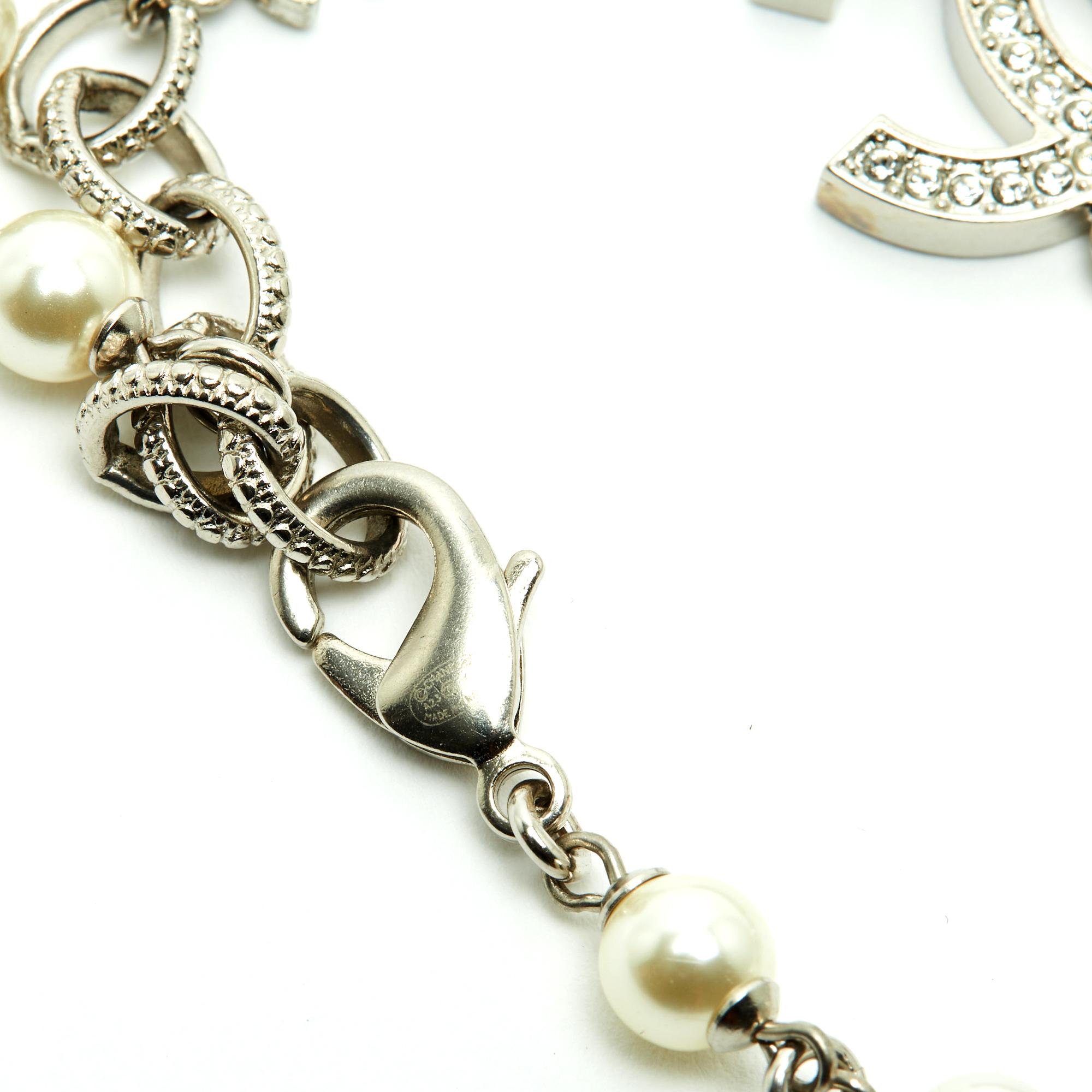 Chanel Bracelet CC Strass Argente 2023 Fancy Pearls Diamonds CC Chain Bracelet Unisexe en vente
