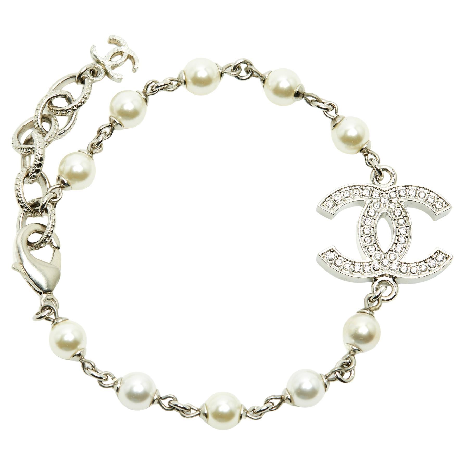 Chanel Pulsera CC Strass Argente 2023 Fancy Perlas Diamantes CC Cadena Pulsera