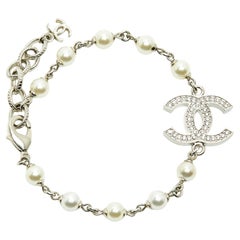 Chanel Bracelet CC Strass Argente 2023 Fancy Pearls Diamonds CC Chain Bracelet