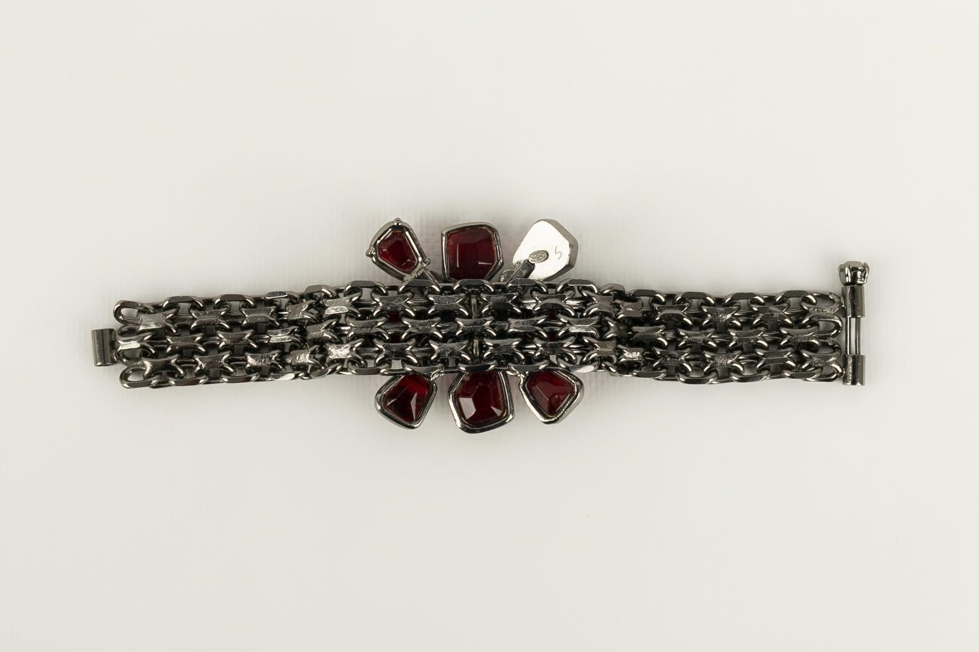 Women's Chanel Bracelet in Dark Silvery Metal and Burgundy Rhinestones, 2002 For Sale