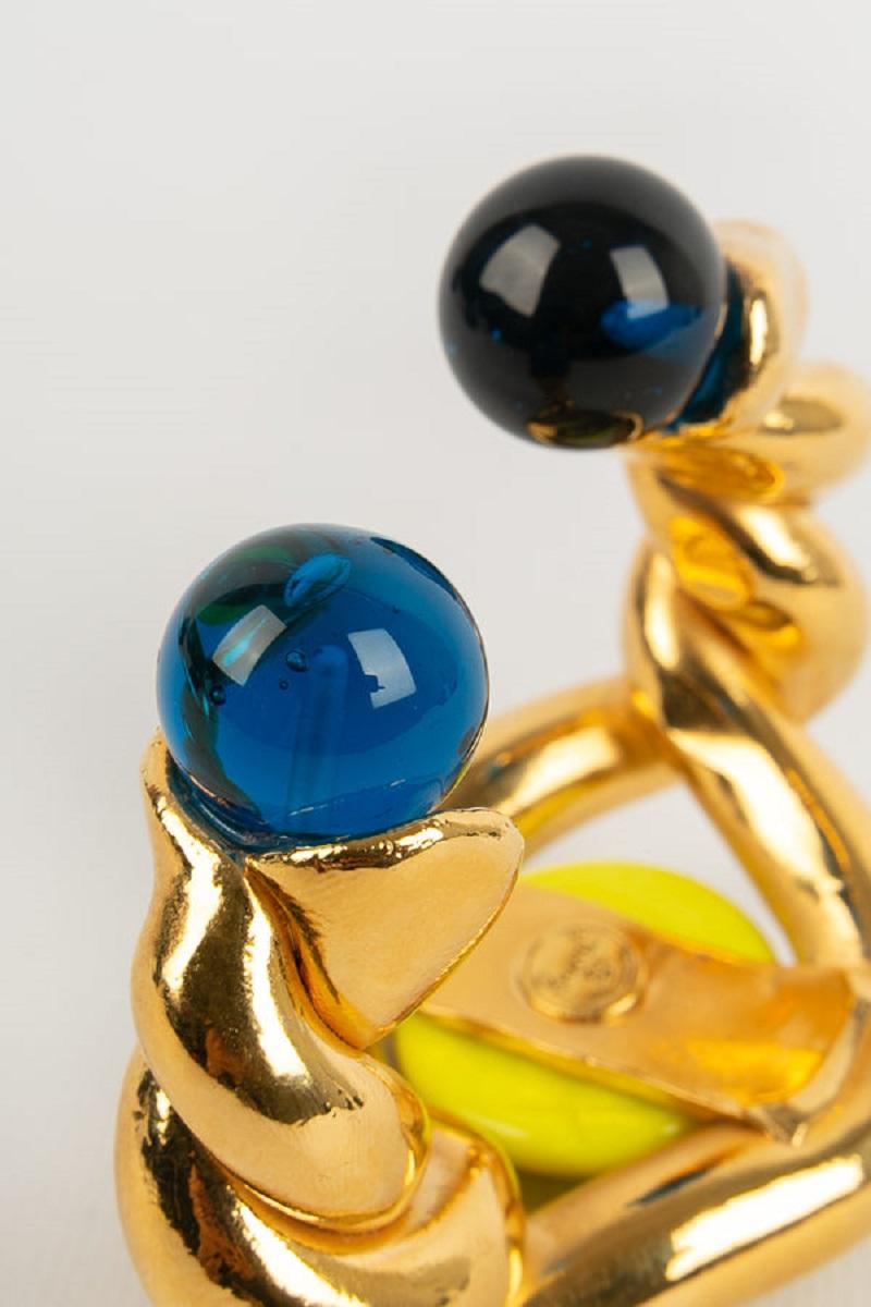 Chanel-Armband aus vergoldetem Metall mit gelben Glaspastell-Cabochons aus vergoldetem Metall im Angebot 3