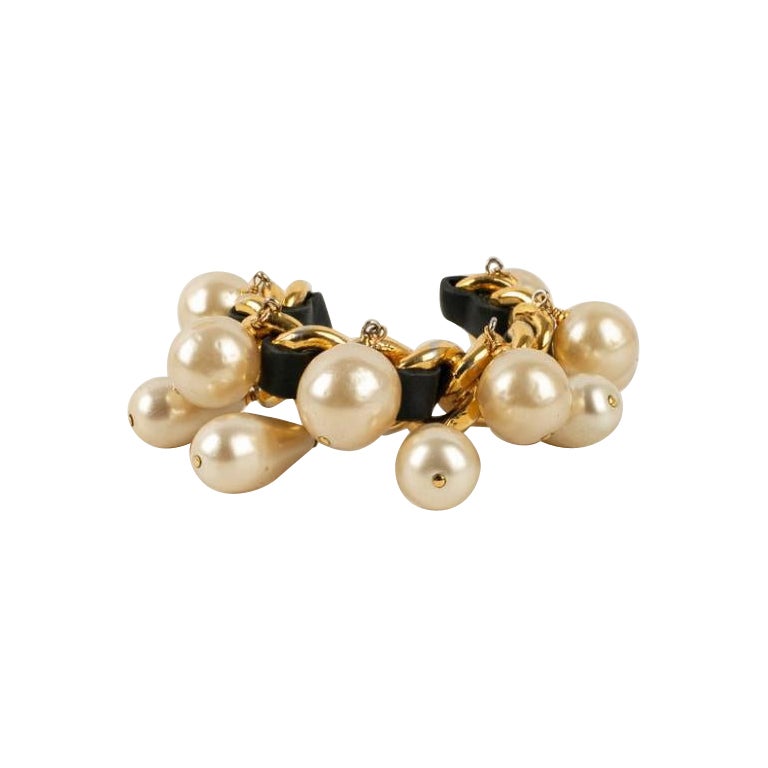 Chanel-Armband aus schwarzem Leder, ineinander verschlungen, 1990er Jahre