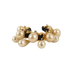 Chanel Bracelet Interlaced with Black Leather, 1990s