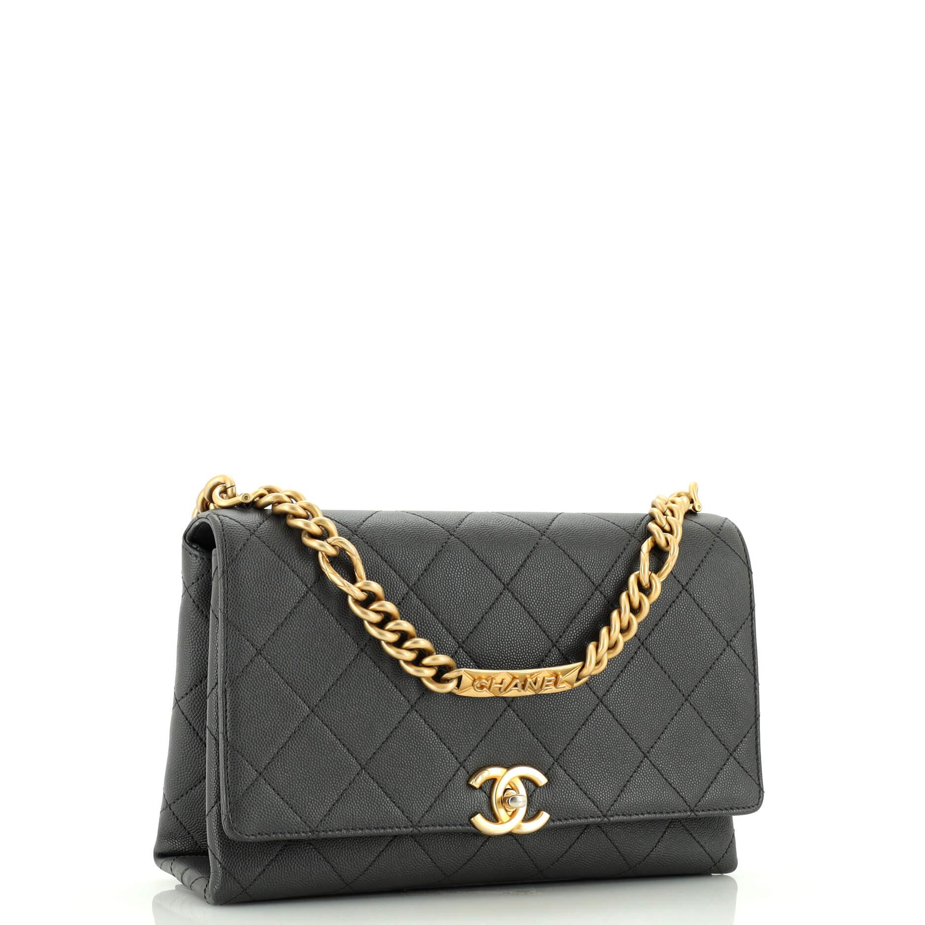 Chanel Bracelet On Chain Flap Bag Quilted Caviar Medium In Good Condition In NY, NY