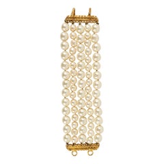 Vintage Chanel Bracelet with Pearly Beads and a Fastener in Golden Metal, 1980s
