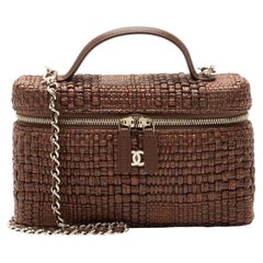 Chanel Braided Raffia Slim Vanity Case Top Handle