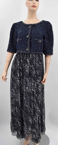 Chanel  Braided Trim Tweed Maxi Dress Interlocking CC logo Buttons 42 12P 2012