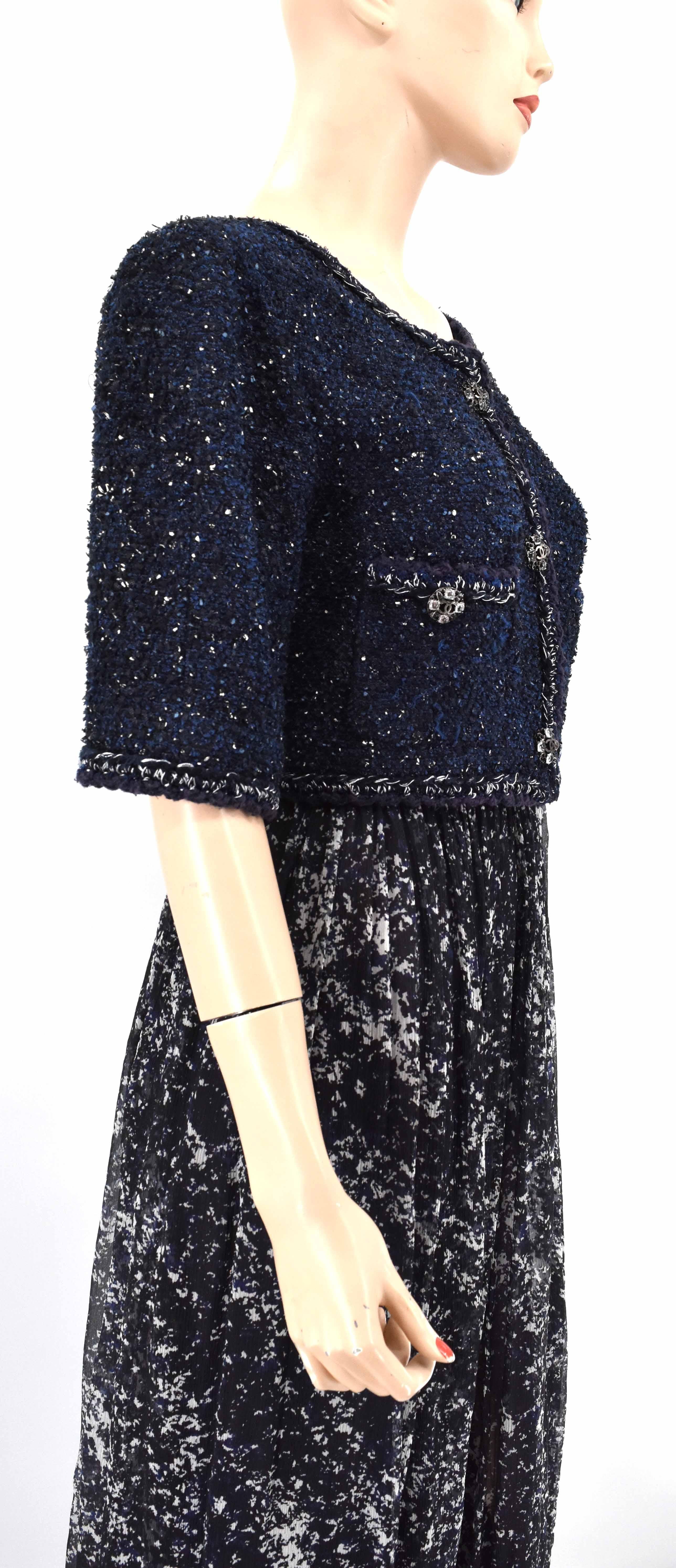 Chanel  Braided Trim Tweed Maxi Dress Interlocking CC logo Buttons 42 12P 2012 For Sale 1