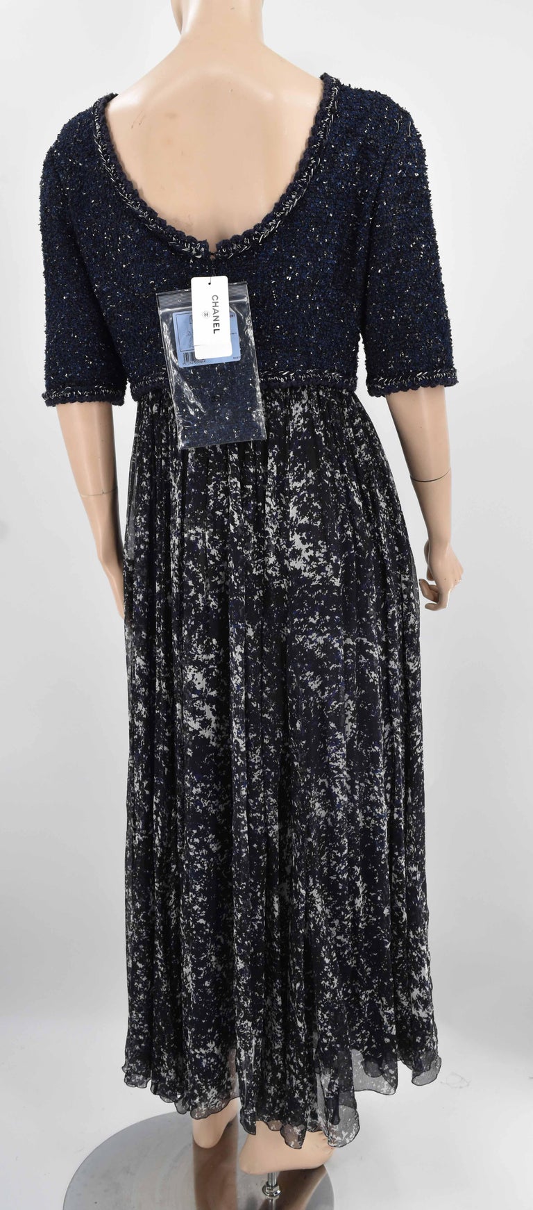 Chanel Braided Trim Tweed Maxi Dress Interlocking CC logo Buttons 42 12P  2012 For Sale at 1stDibs | tweed dress maxi