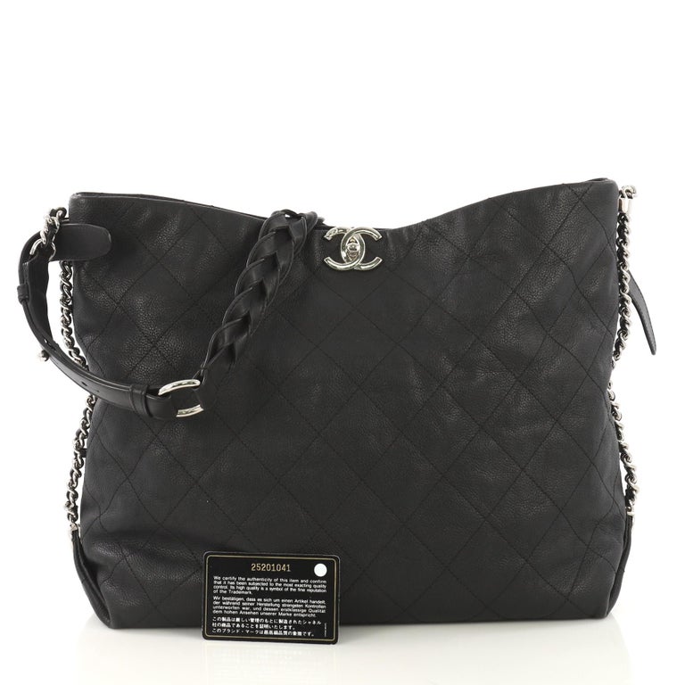 Chanel Hobo Handbag in Black Grained Leather