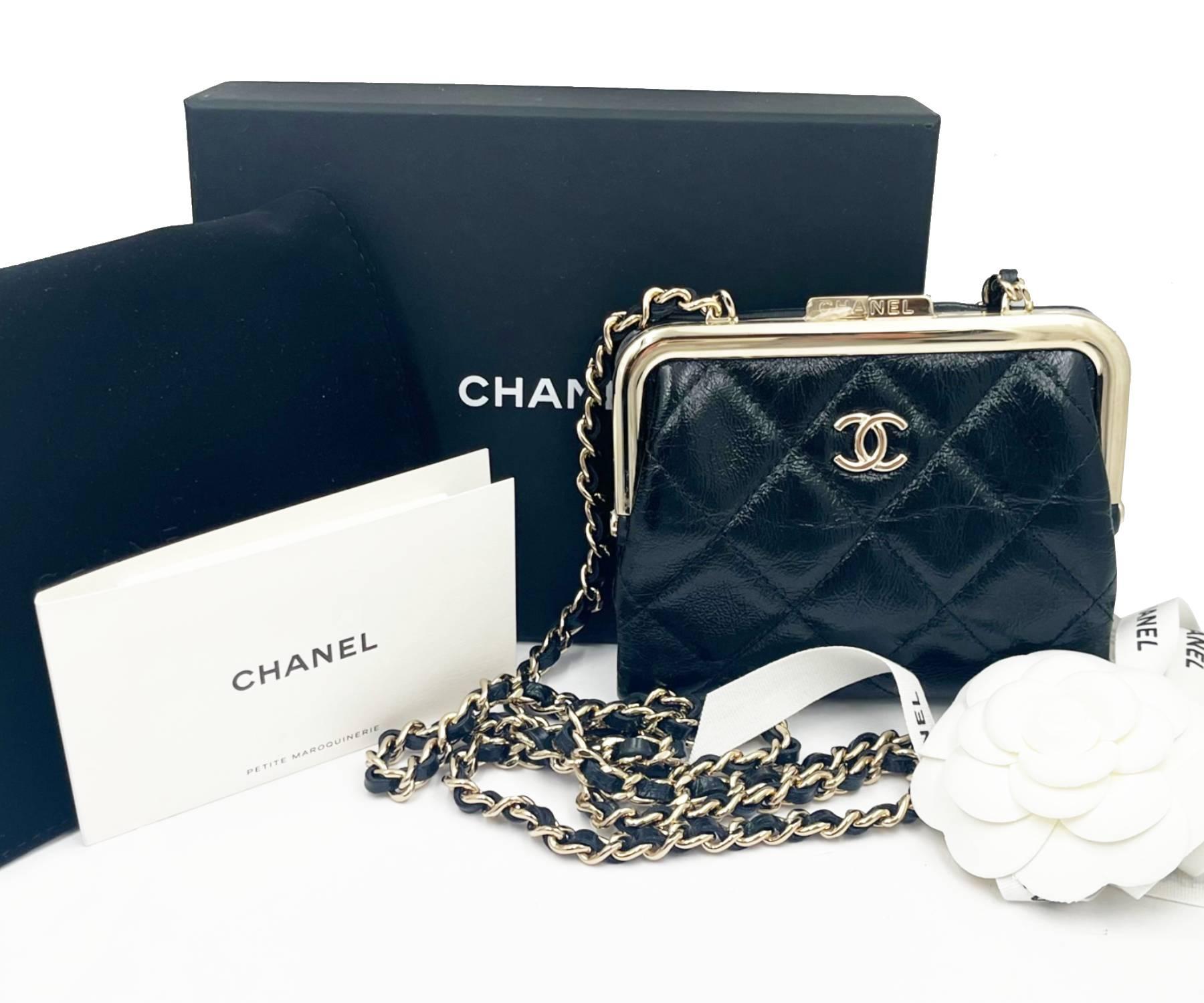 Chanel Brand New Black Crinkled Leather Coin Purse Crossbody Bag

*Marked G2XXXXXX
*Made in Italy
*Comes with the original box, pouch, ribbon, flower and booklet
*Brand New

-It is approximately 4.75″ x 4″ x 1.25″, after opening, it is approximately