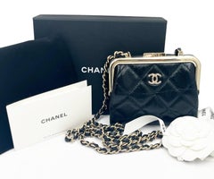 Chanel Brand New Black Crinkled Leather Coin Purse Crossbody Bag