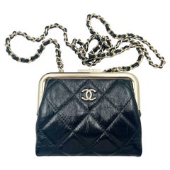 Chanel Brand New Black Crinkled Leather Coin Purse Crossbody Bag