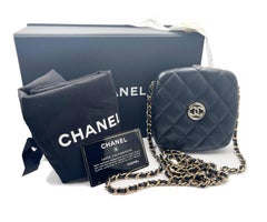 Chanel Brand New Black Quilted Hard Case Compact Vanity Crossbody Bag