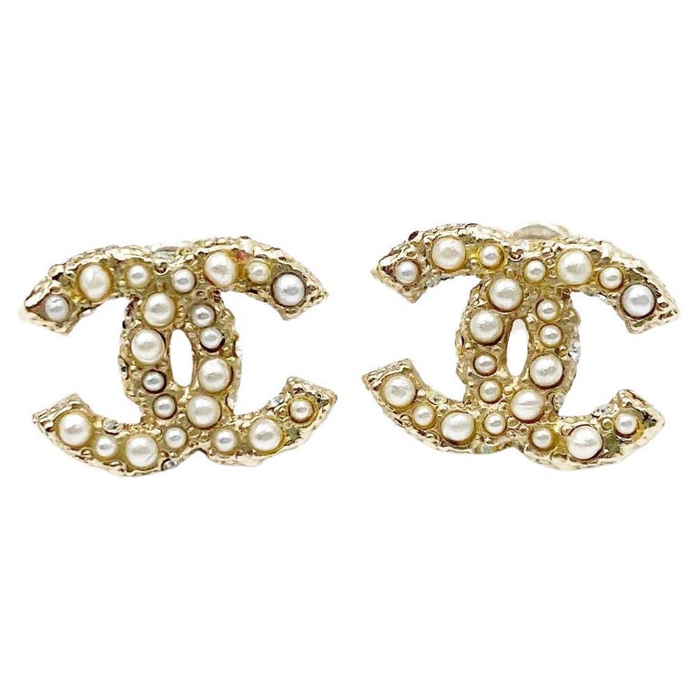 Chanel Brand New Classic Gold CC Scattering Pearl Piercing Earrings For  Sale at 1stDibs