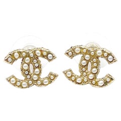 Chanel Brand New Classic Gold CC Scattering Pearl Piercing Earrings  