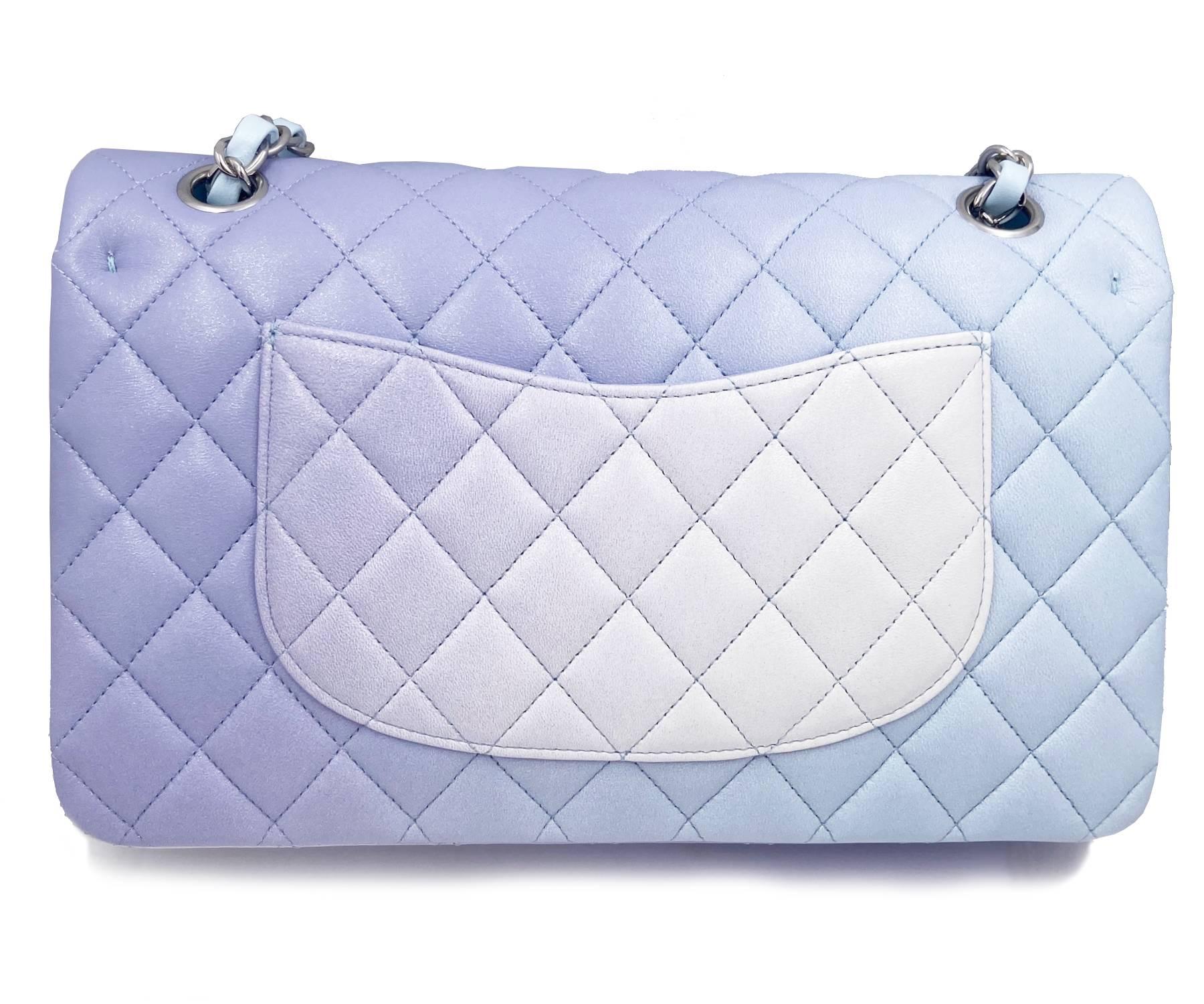 Chanel Brand New Classic Rare 10 Medium Lavender Blue Ombre Degrade Bag In New Condition In Pasadena, CA