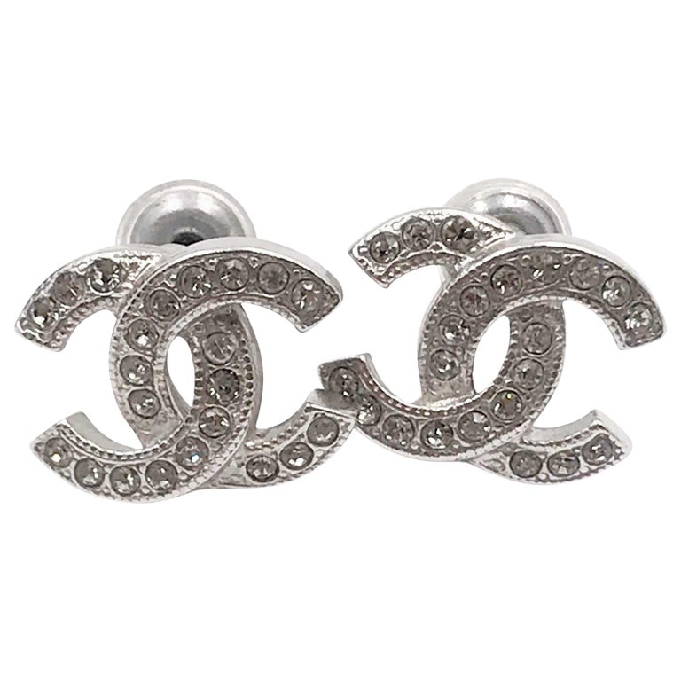 Chanel Classic Gold CC Crystal Piercing Earrings For Sale at