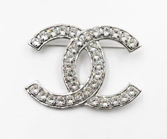 Chanel Brand New Classic Silver CC Crystal XL Brooch
