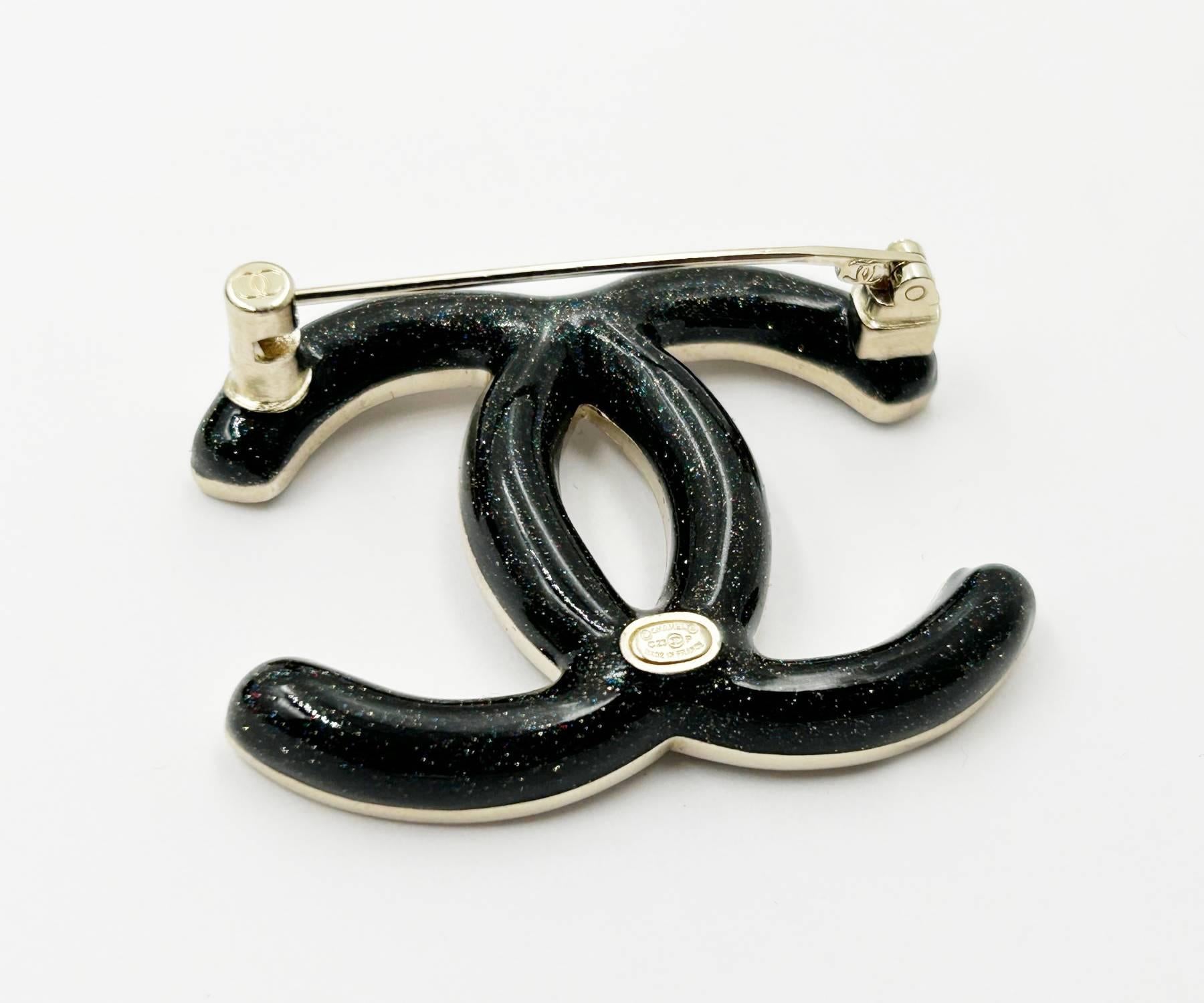 Donna Chanel Spilla Classica Argento Grigio Ombre Nero Curva &New in vendita