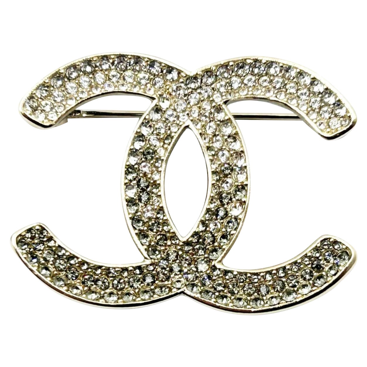 Chanel Brand New Classic Silver Grey Ombre Black Curve Brooch