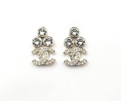 Chanel Brand New Gold 3 Round Crystal CC Small Piercing Earrings