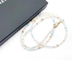 Chanel Brand New Gold CC Aquamarine Fresh Pearl Necklace